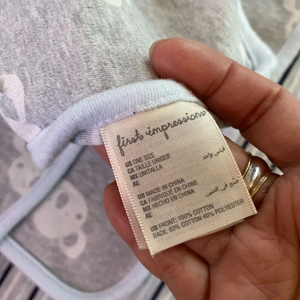 First Impressions Cotton Baby Blanket Gray Striped Koala Reversible Soft Unisex